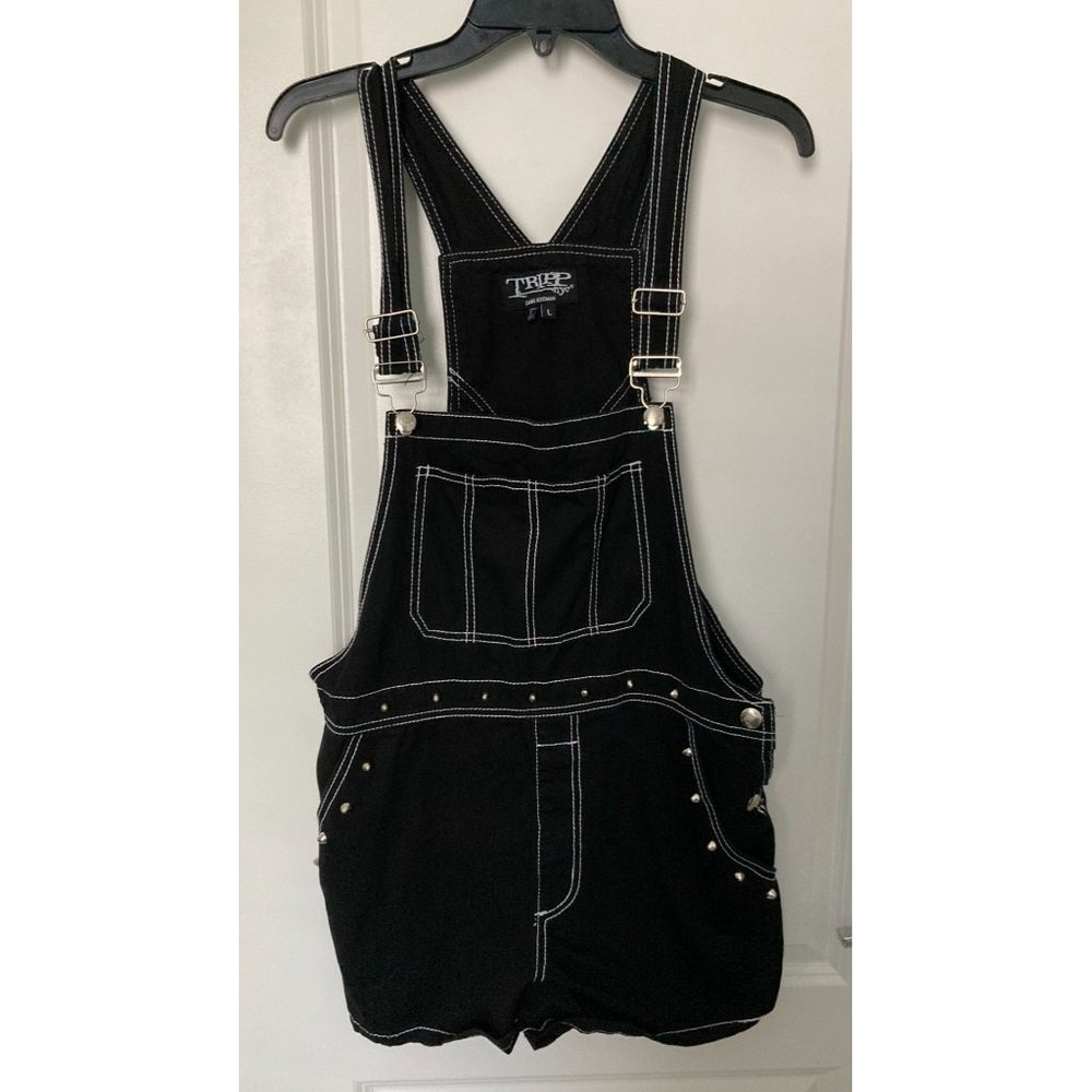 Tripp NYC Daang Goodman Darkstreet Studded Goth Punk Bib Overall Shorts Size L